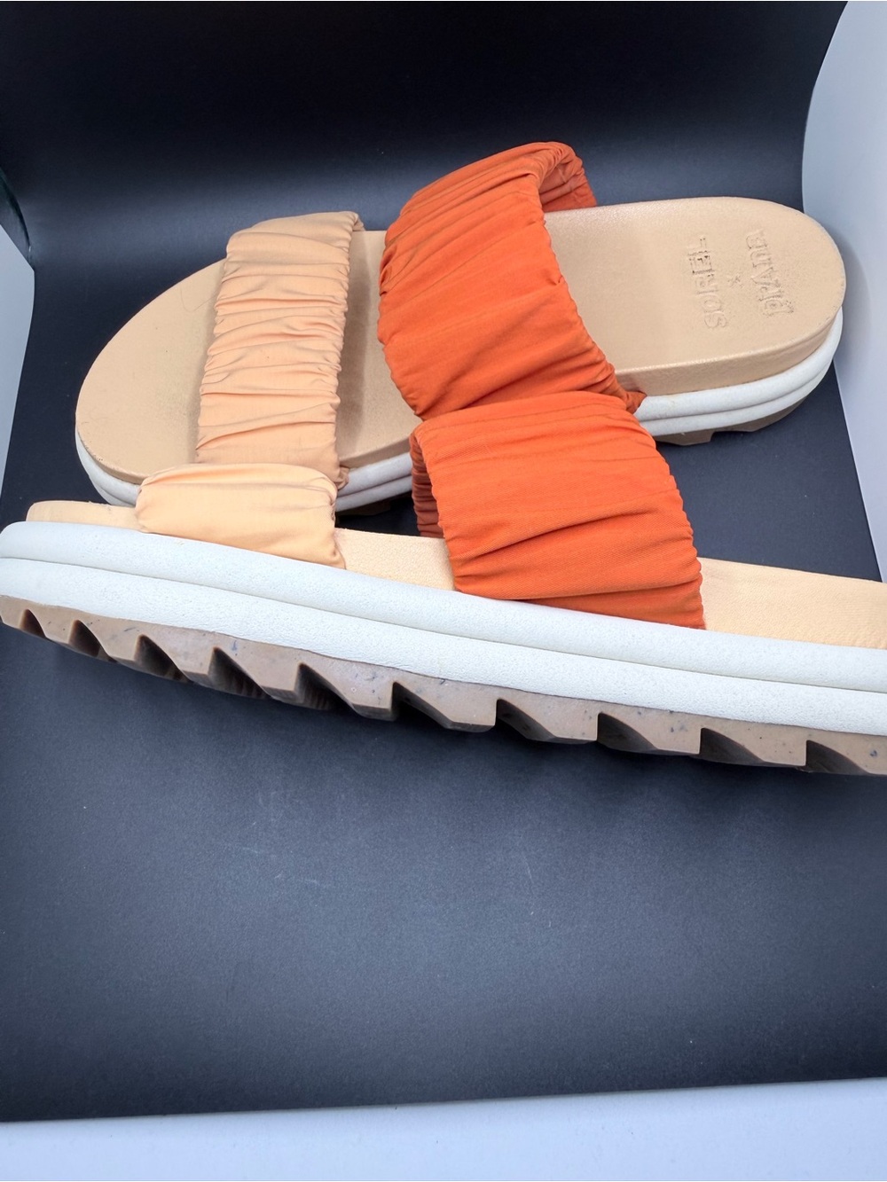Sorel Ruched Two-Band Slide Sandals in Orange and Peach - Picture 6 of 10